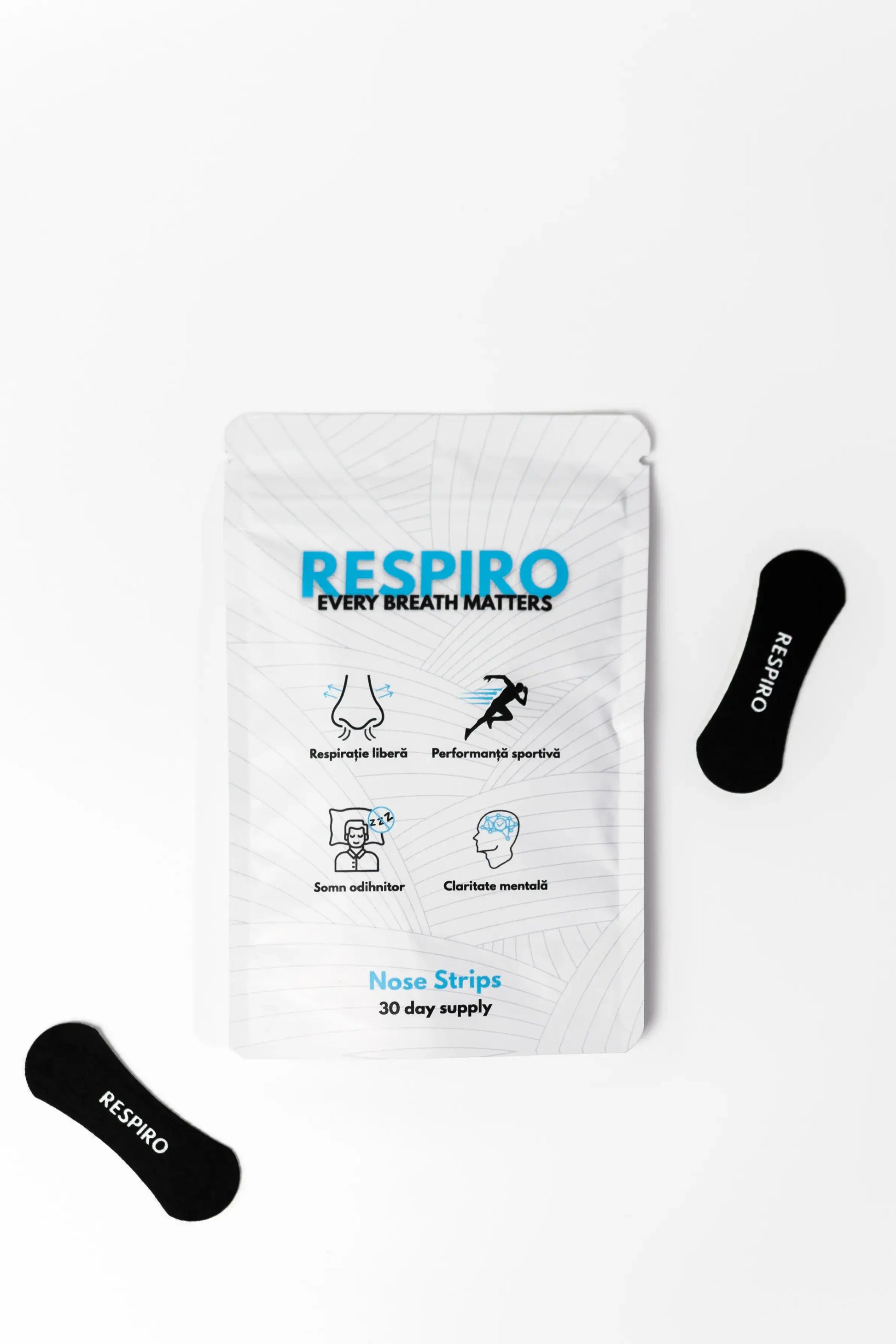 Respiro Nose Strips package next to the actual products