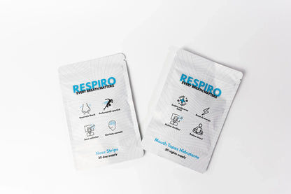 Respiro front of the packages for the nose strips and hydrating mouth tapes layed down